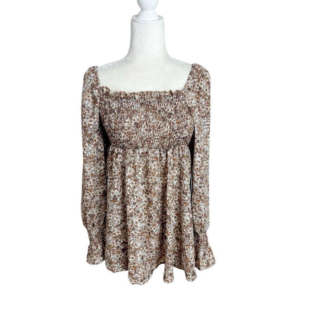 J For Justify Top Womens Size S Brown Floral Ruffled Babydoll Boho ASO Friends - Picture 2 of 12